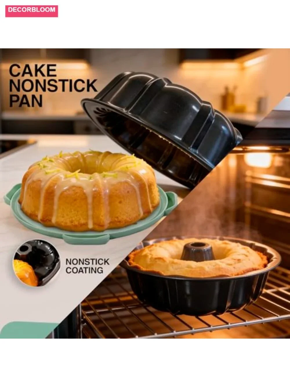 Nonstick Bundt Cake Pan Set with Carrier Lid Mint Green